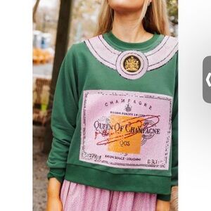 QUEEN OF SPARKLES Green Champagne Graphic Sweater